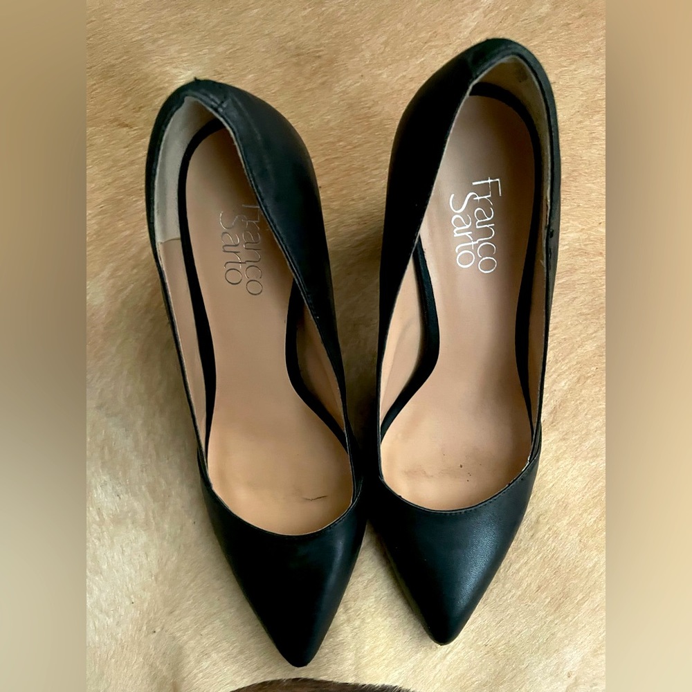 Franco Sarto, black leather heel, size 9, 3 inch block heel